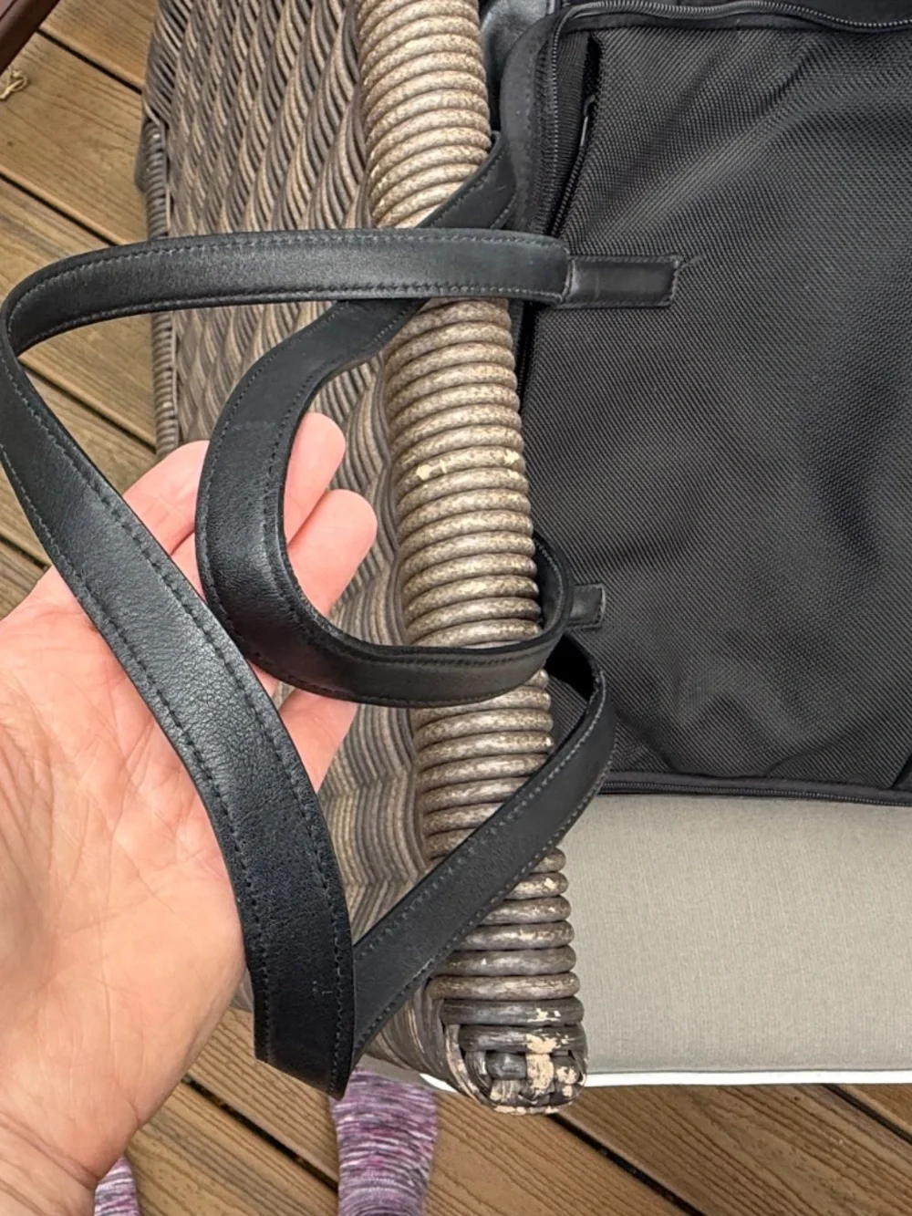 Tumi Vintage Black Ballistic Nylon and Leather City Q Tote
